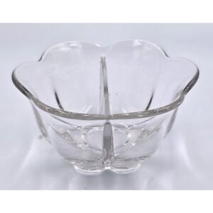 Vintage Duncan Miller Canterbury Divided Twin Glass Nut Candy Dish Flower Shape